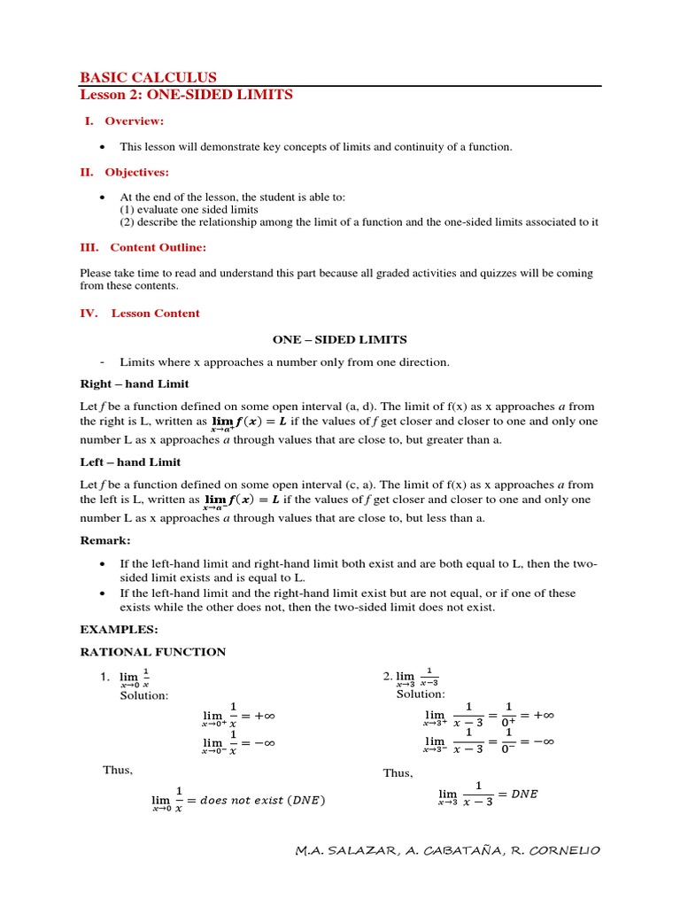One-Sided Limits in Basic Calculus | PDF | Function (Mathematics ...