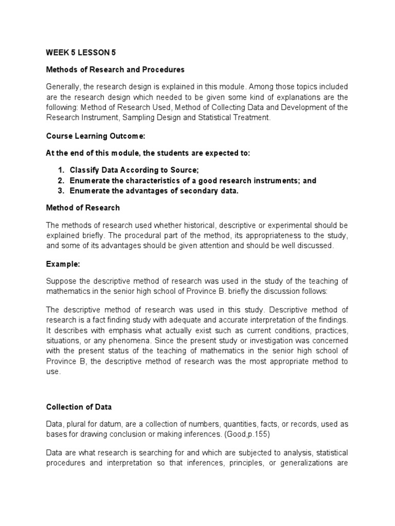 W6 LESSON 5 Method of Research | PDF | Methodology | Hypothesis