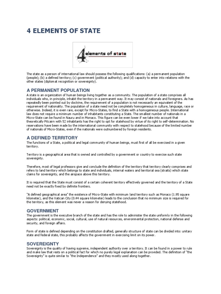 4 Elements of State | PDF | Sovereign State | Sovereignty