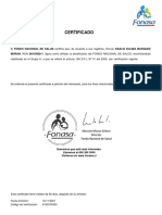 Certificado: MORAN, RUN 26415828-1, Figura Como Afiliado (O Beneficiario) Del FONDO NACIONAL DE SALUD, Encontrándose