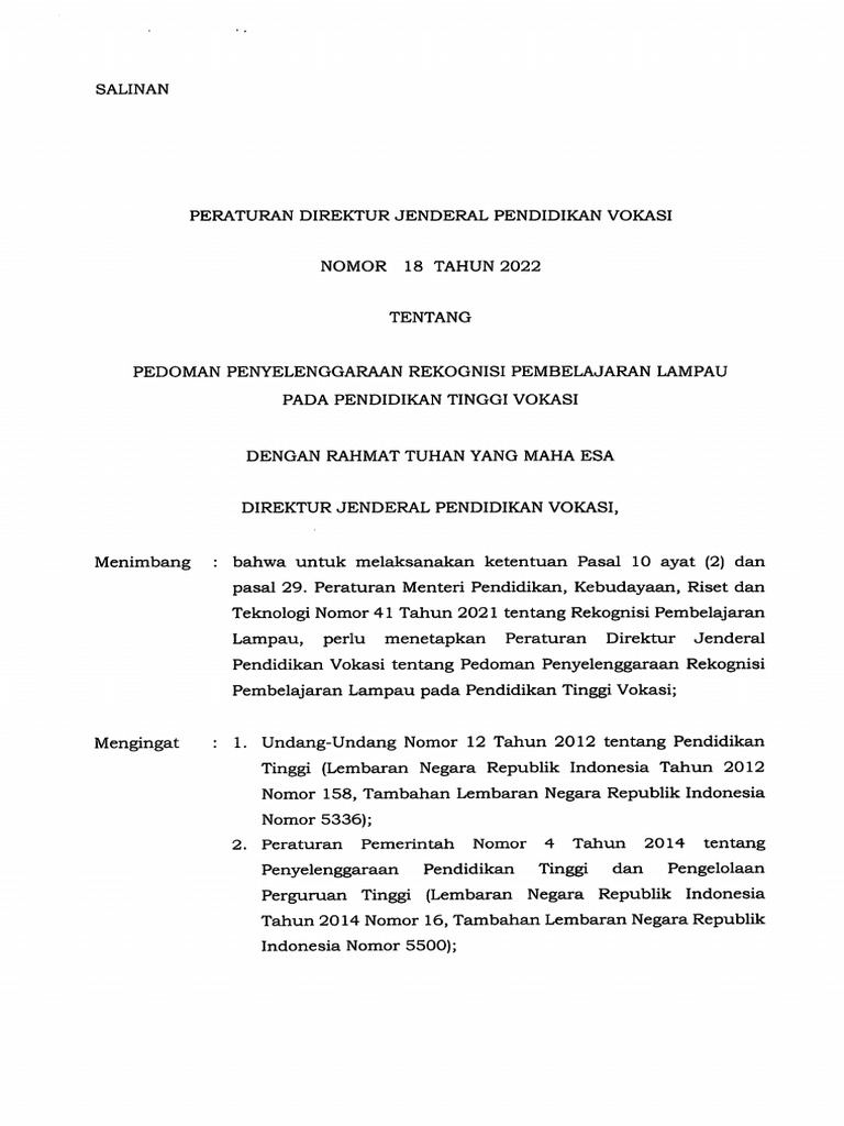 Pedoman Penyelenggaraan RPL Pada Pendidikan Tinggi Vokasi | PDF