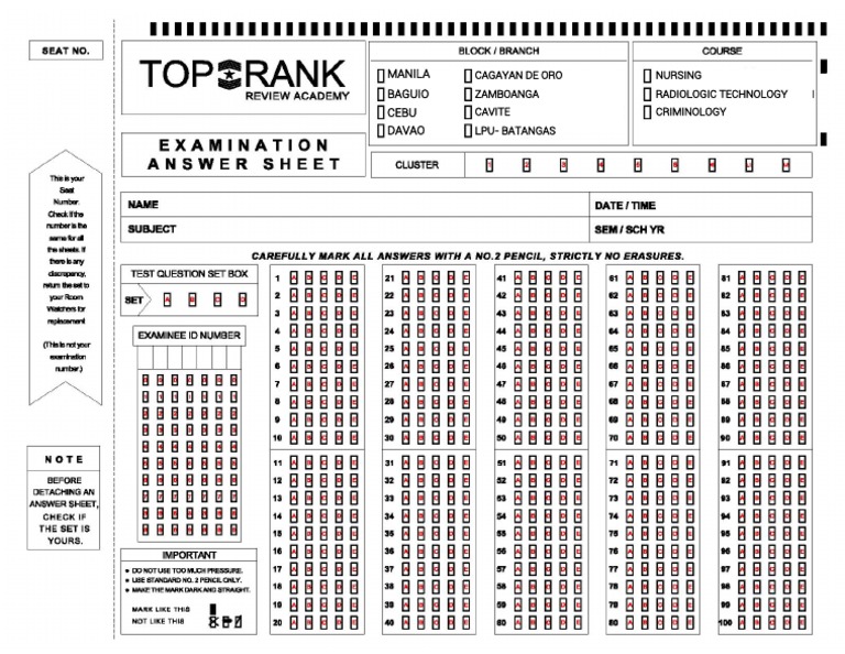Scantron paper ready to print pdf