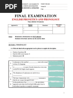 Final Examination: English Phonetics and Phonology