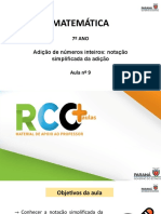 Matemática: 7º ANO Adição de Números Inteiros: Notação Simplificada Da Adição Aula Nº 9