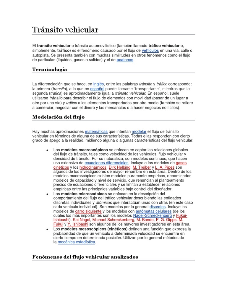 Tránsito Vehicular | PDF | Tráfico | Ciencias fisicas