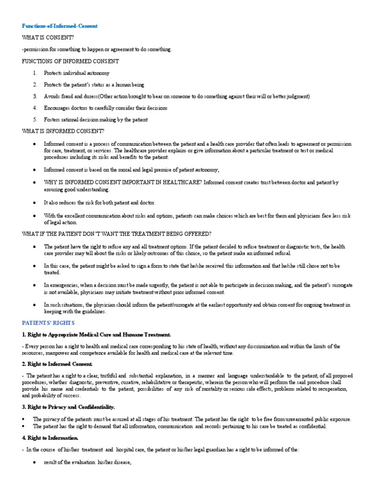 Functions of Informed Consent in Healthcare | PDF | Informed Consent ...