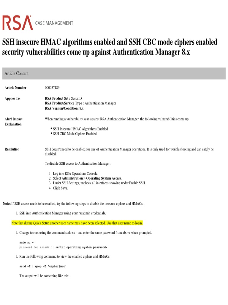Ssh insecure hmac algorithms enabled and ssh cbc mode ciphers enabled