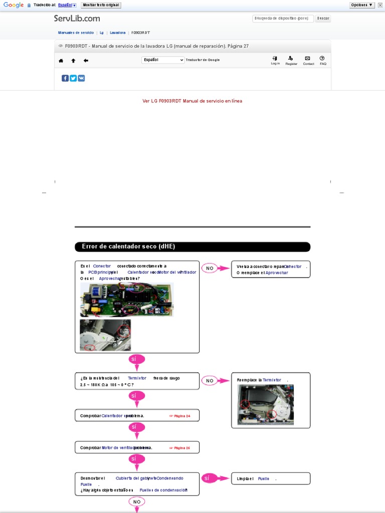 Error de calentador seco dhe f0903rdt manual de servicio de la