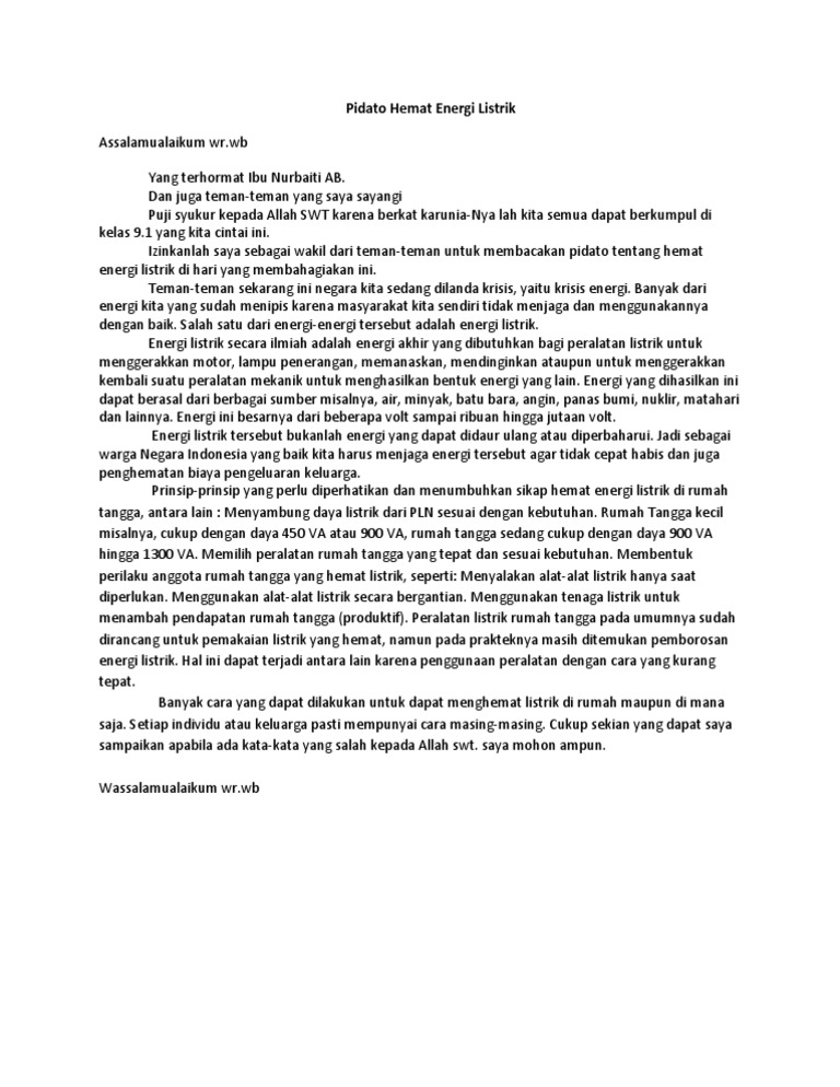 Pidato Hemat Energi Listrik