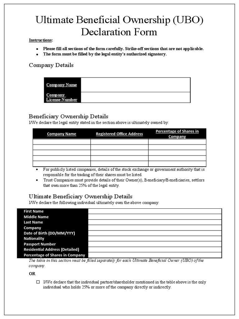 Ultimate beneficial ownership ubo declaration form company details