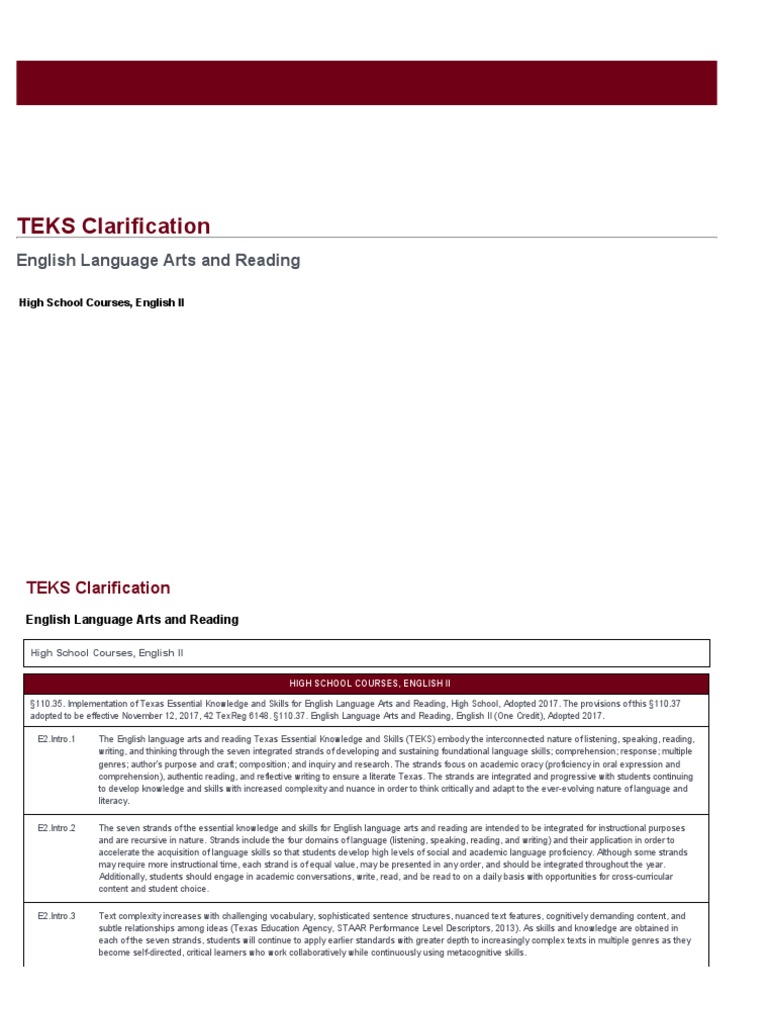 Elar english ii teks clarification document pdf reading