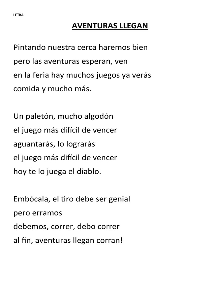 Aventuras Llegan: Letra | PDF