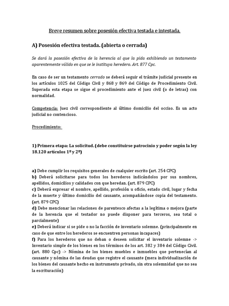 Proceso de Posesión Efectiva Testada e Intestada | PDF | Herencia ...