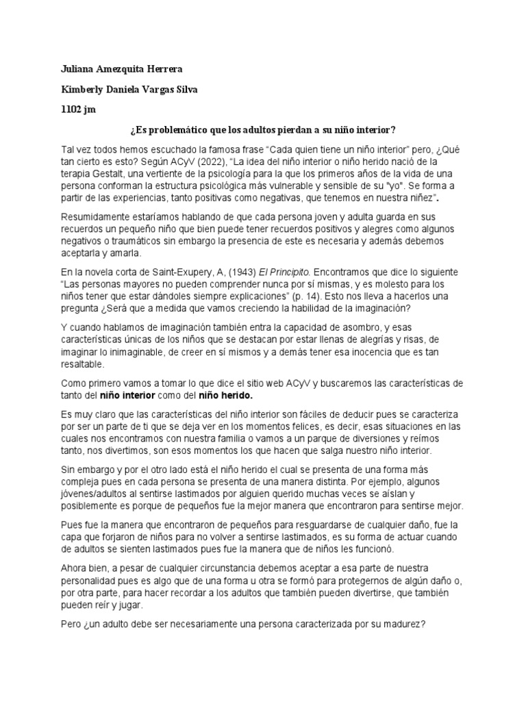 La importancia del niño interior en adultos | PDF | Estrés (biología ...
