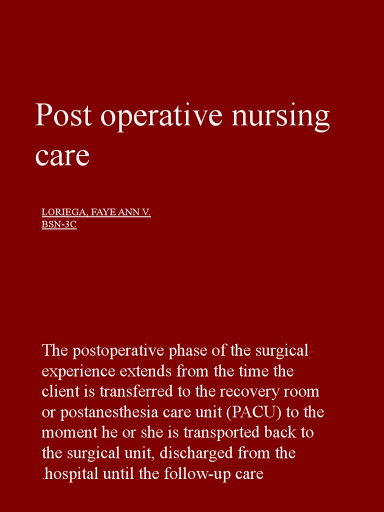 PostOperative Care PDF Anesthesia Surgery