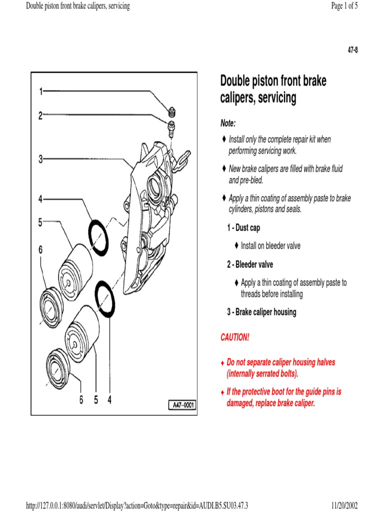 Double Piston Front Brake Calipers, Servicing PDF Piston Tools