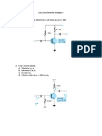 Lista 2 Eletrônica Analógica I circuitos ganho inversor