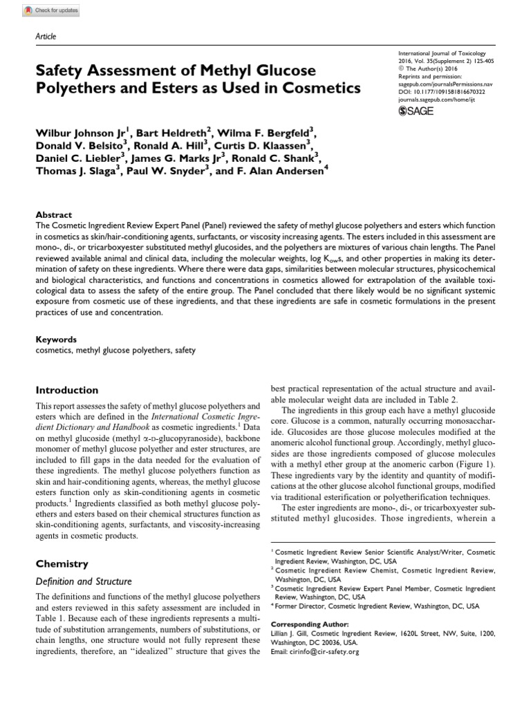 Safety Assessment of Methyl Glucose Polyethers and Esters As Used in