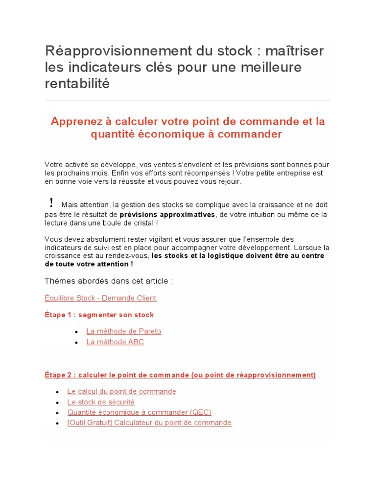 Calcul du Point de Commande et QEC | PDF | Inventaire | Stockage de l ...