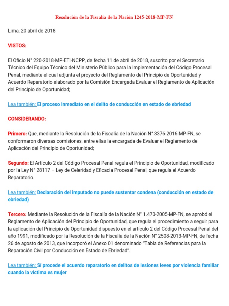 Resolución de La Fiscalía de La Nación 1245 | PDF | Fiscal | Derecho penal