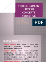 Textul Narativ Literar Concepte Teoretice: Clasa A V-A Prof. Bițan Angela