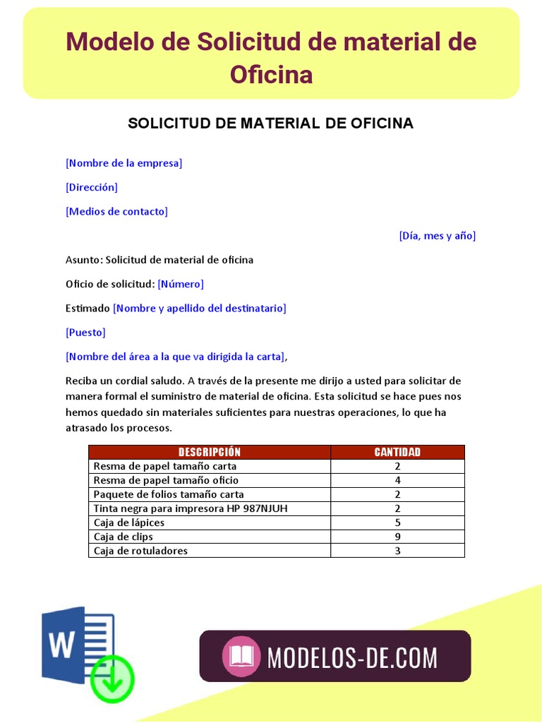 Solicitud de Material de Oficina | PDF
