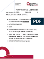 Requisitos para Trámitar Licencia de Automovilista, Chofer Y Motociclista Por 1 . Vez.