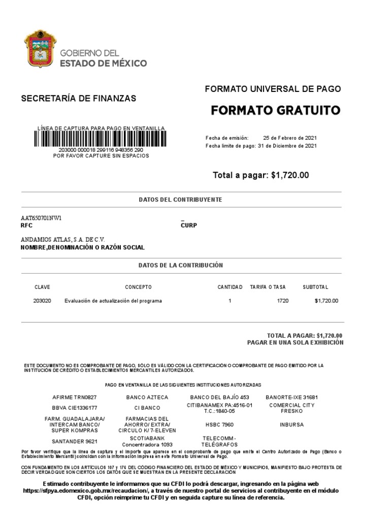 Secretaría de Finanzas Formato Universal de Pago | PDF | Bancos | Dinero