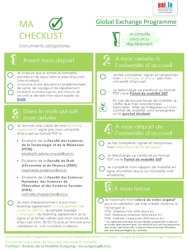Checklist pour le Programme d'Échange Global | PDF