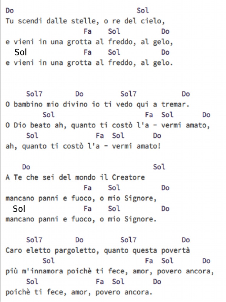 Tu Scendi Dalle Stelle Testo Da Stampare Tu Scendi Dalle Stelle - GIUSTA | PDF