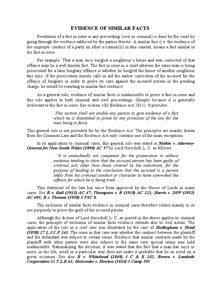 Evidence of Similar Facts Lecture 14-4-21-1 | PDF | Relevance (Law ...