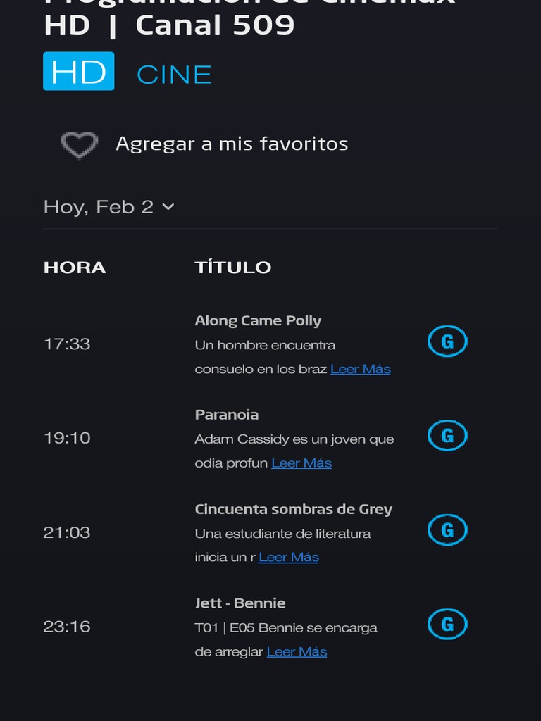 Programación de Cinemax HD. Canal 509 DIRECTV Ecuador | PDF