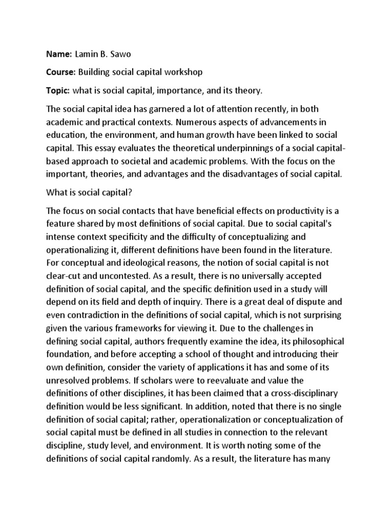 Understanding Social Capital in Sociology | PDF | Social Capital ...