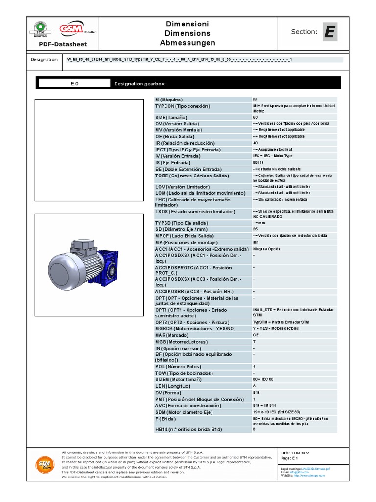 Dimensioni Dimensions Abmessungen Designation Gearbox Descargar