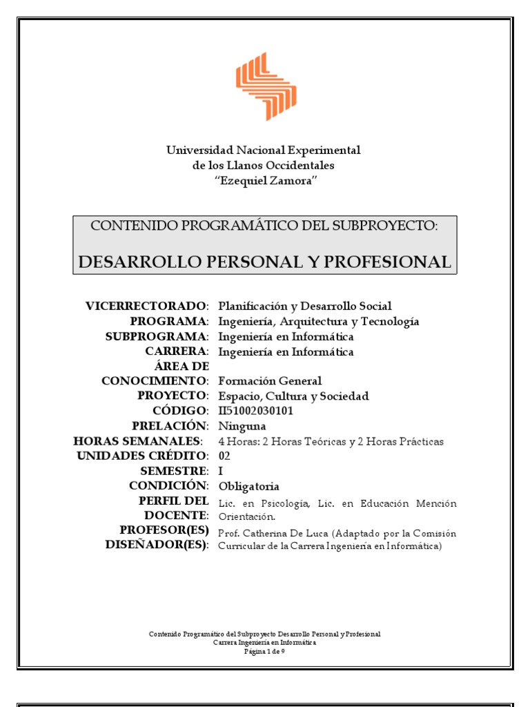 Programa de Desarrollo Personal y Profesional | PDF | Desarrollo ...