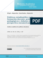 Birgin A. y Vassiliades A. Políticas Estudiantiles en La Formación Docente: Problemas Pedagógicos y Debates en Perspectiva Sudamericana