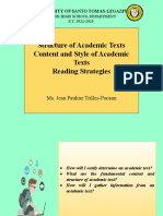 Structure of Academic Texts Content and Style of Academic Texts Reading Strategies