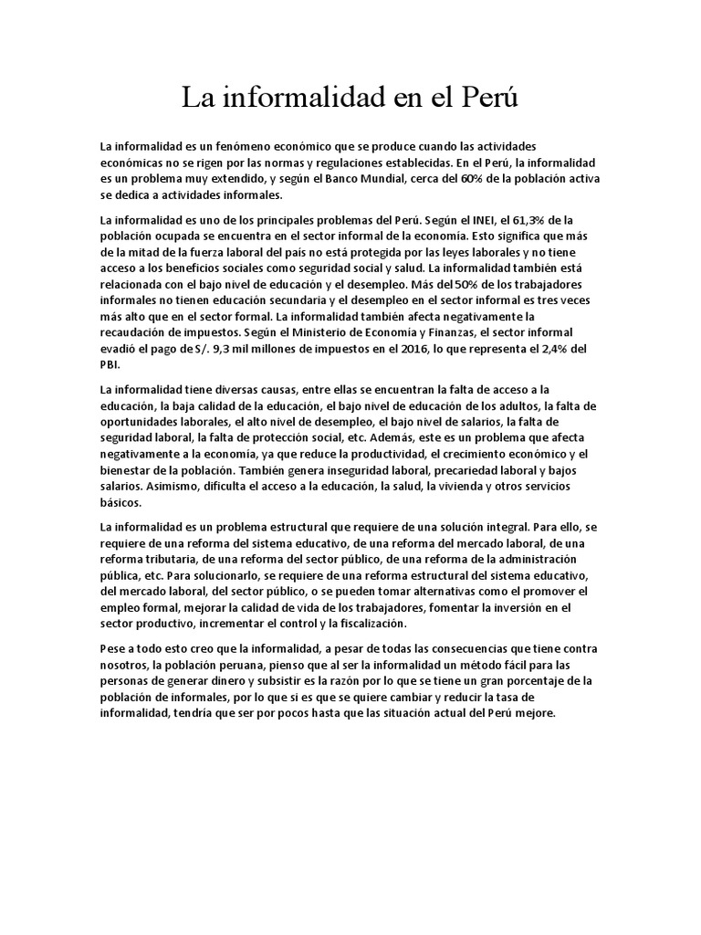 Impacto de la Informalidad en Perú | PDF | Desempleo | Perú