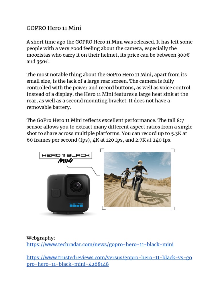 GoPro Hero 11 Mini Overview and Specs | PDF