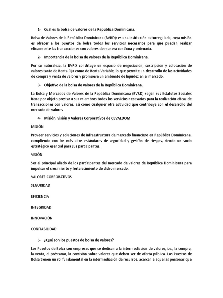 Cuál Es La Bolsa de Valores de La República Dominicana | PDF | Bolsa ...