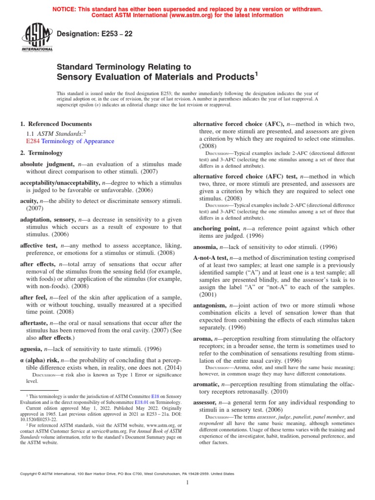 ASTM 253 Evaluación Sensorial | PDF | Senses | Odor