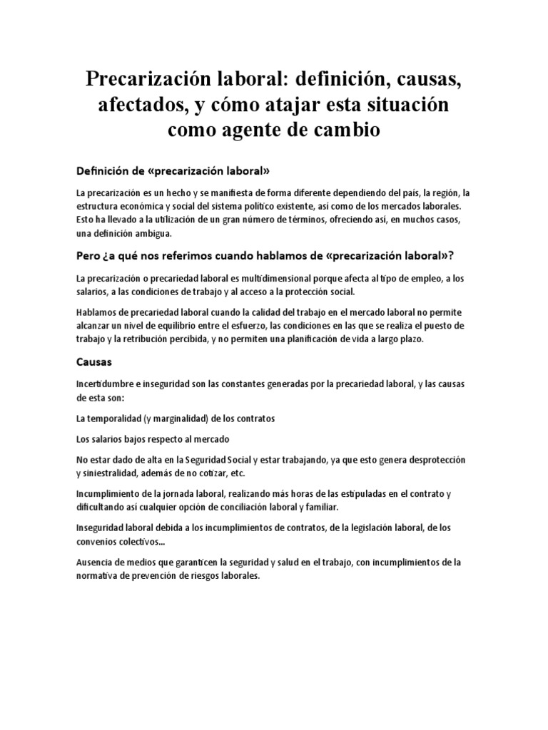 Definición y causas de la precarización laboral | PDF | Derecho laboral ...