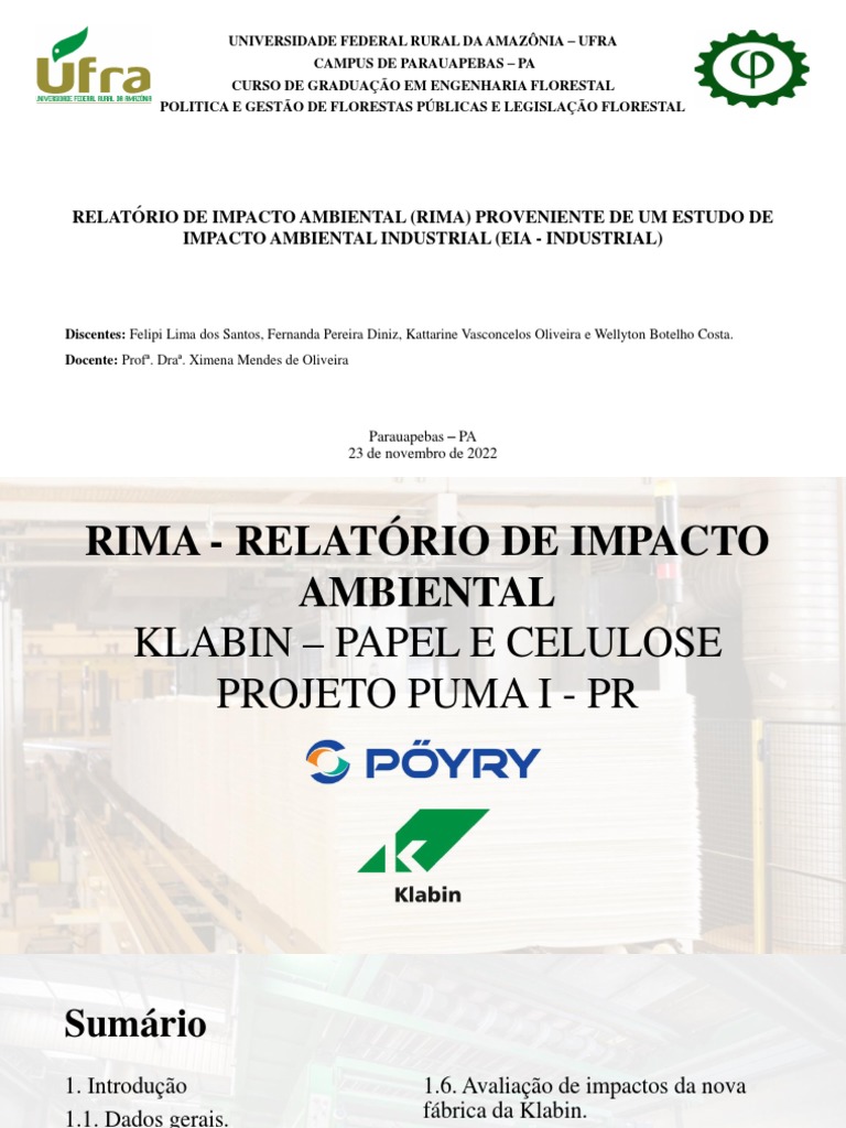 RIMA - Klabin Celulose | PDF | Ambiente natural | Engenharia