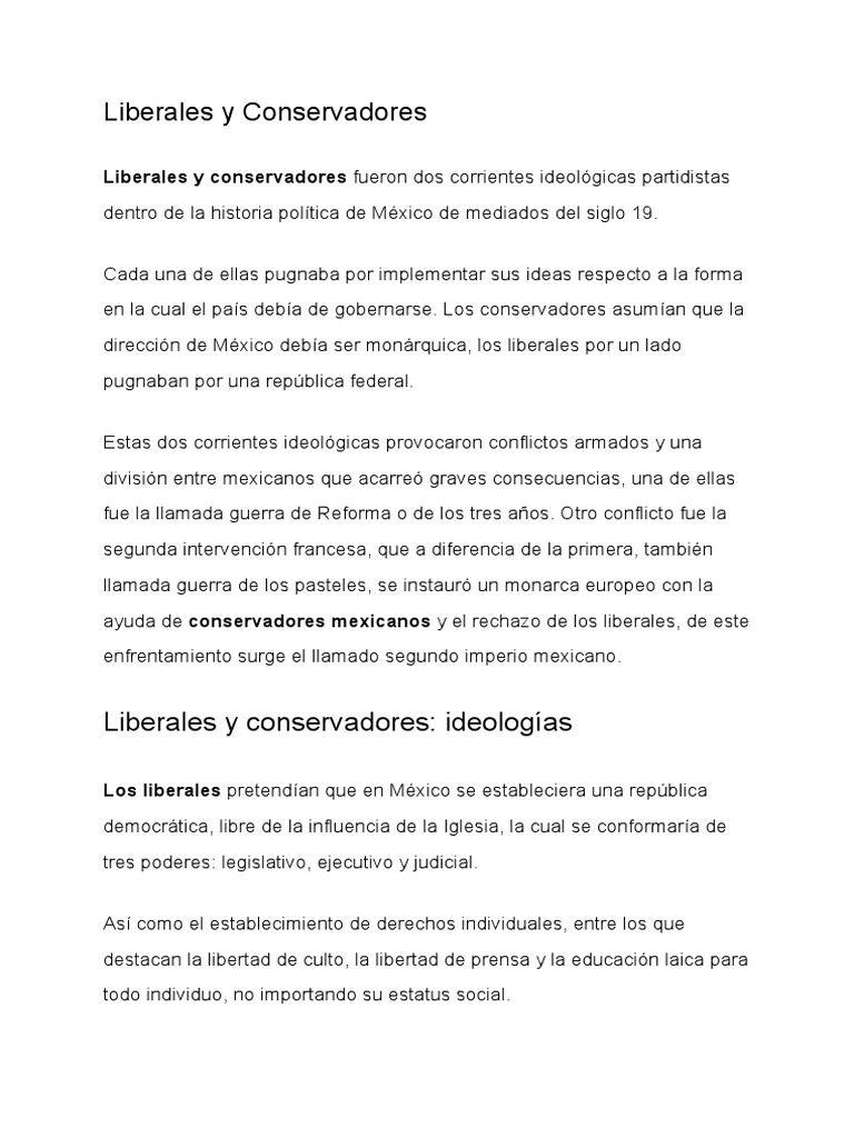 Liberales y Conservadores PDF Conservatismo México