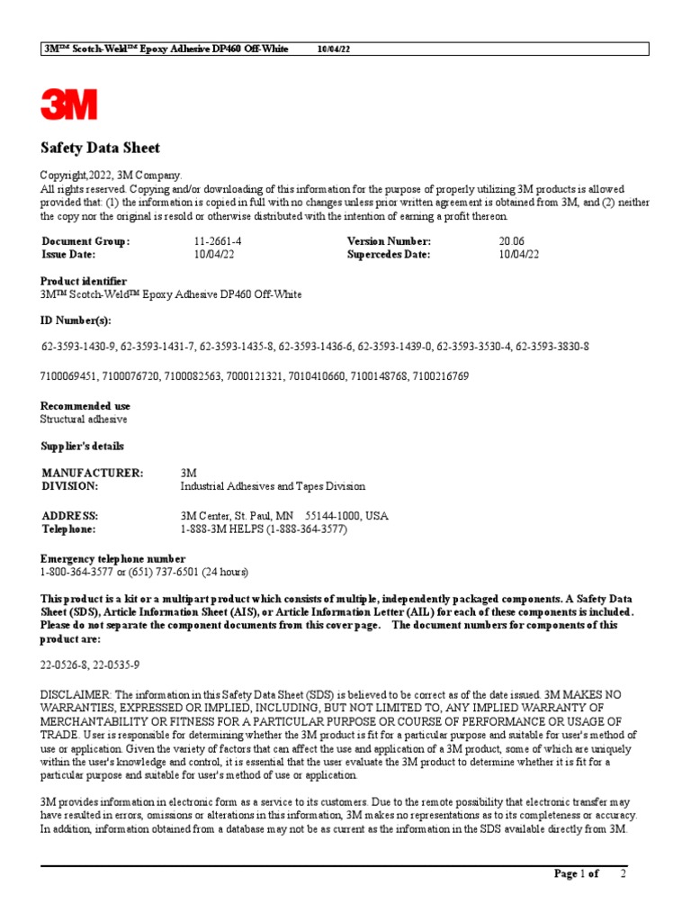 3M™ ScotchWeld™ Epoxy Adhesive DP460 OffWhite PDF Personal