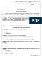 Atividade de Portugues Pronomes Pessoais 7º Ano Respostas