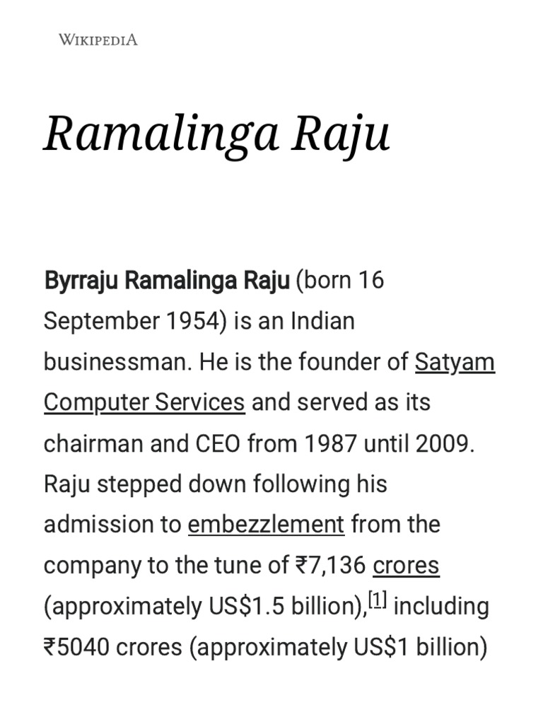 Ramalinga Raju - Wikipedia | PDF | Business