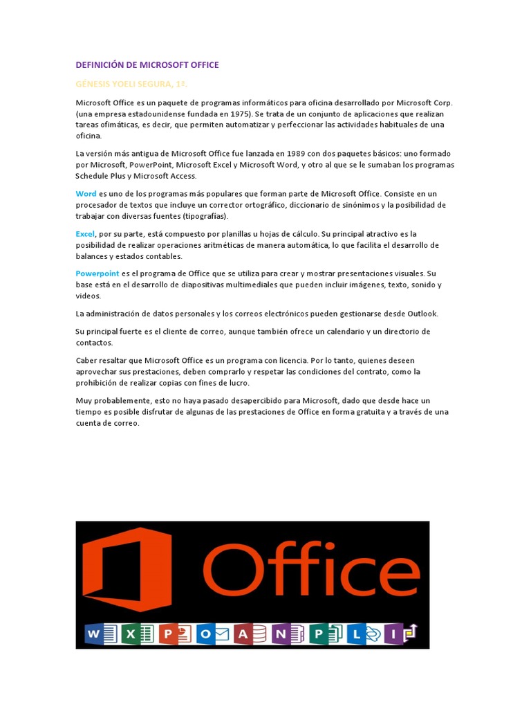 Génesis Yoeli Segura, 1 .: Definición de Microsoft Office | PDF