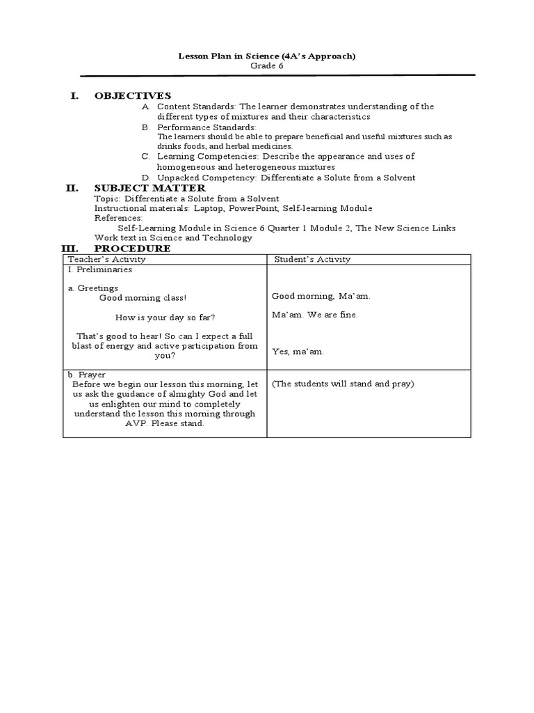 Solute and Solvent Lesson Plan | PDF | Solubility | Mixture