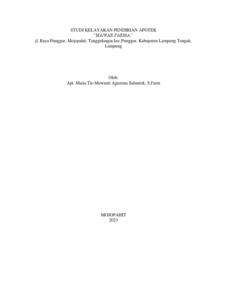 Studi Kelayakan Pendirian Apotek Mawar Pdf